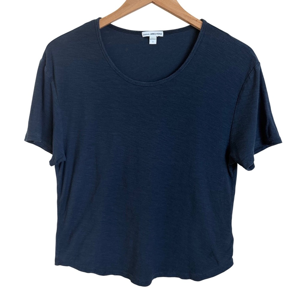 James Perse Standard Slub Jersey Deep Scoop Neck Tee Black Size 1 Small